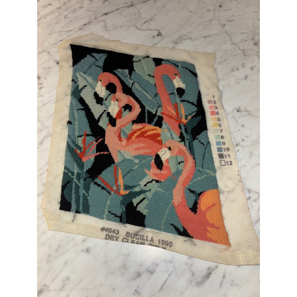 Vintage 1990 Bucilla Flamingo Needlepoint Canvas #4643 Tropical Bird Wall Art